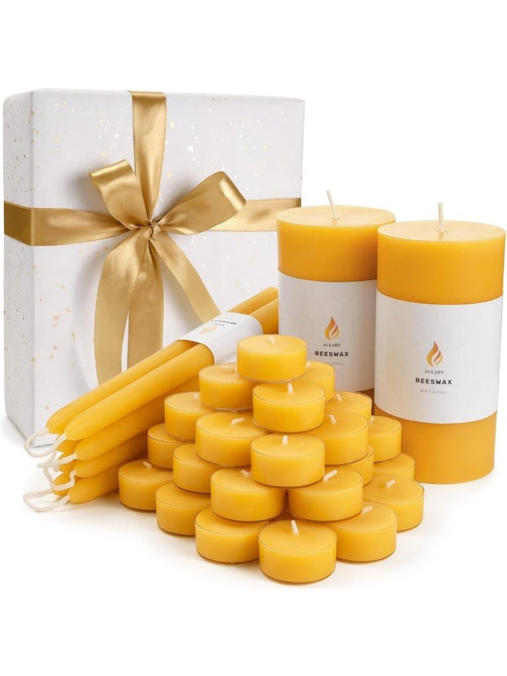 Elegant 42PCS Beeswax Candle Gift Set - White, Long-Lasting 320H Burn
